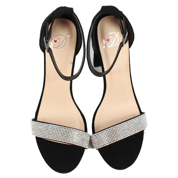 Black Shiny Studs Wide Strap Ankle Strap Sandal - Picture 4 of 6